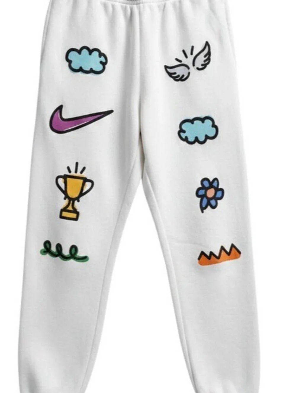 Nike Sportswear Doodleglyph Graphic White Fleece Jogger Sweatpants XXL